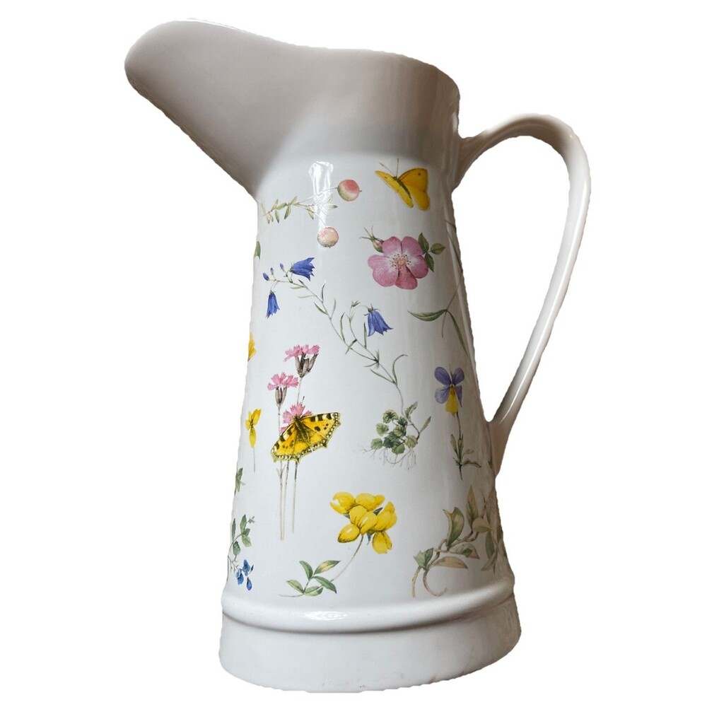 Marjolein Bastin Wildflower Meadow Porcelain Pitcher 48 oz Butterfly Flowers